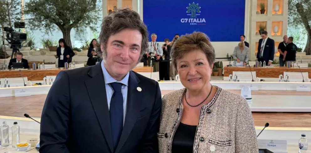Javier Milei junto a Kristalina Georgieva. 