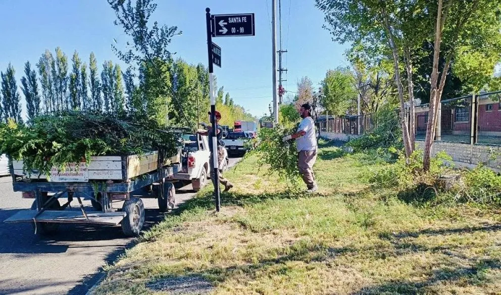 Esta semana comenzaron los trabajos de limpieza en escuelas de Huergo. (Foto gentileza)