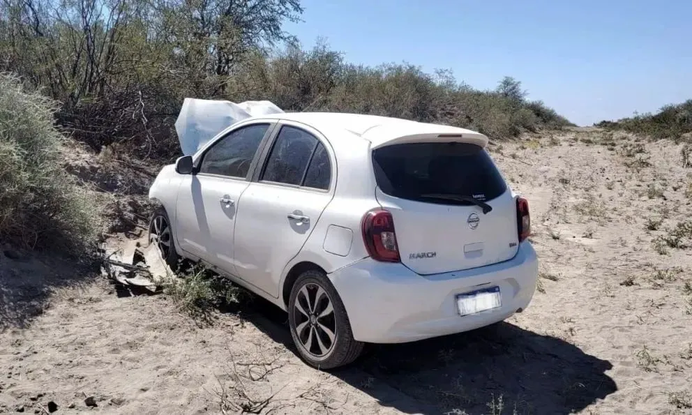 La mujer se descompensó y perdió el control del Nissan. Terminó a 30 metros de la cinta asfáltica. Foto: gentileza "7 en punto".