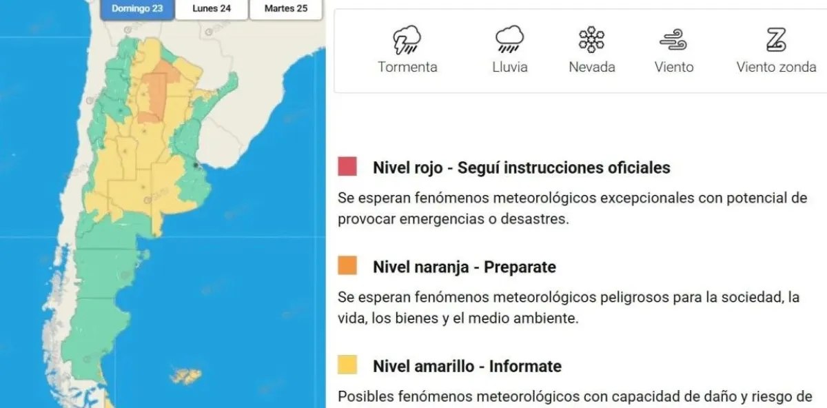 Se mantiene el alerta amarillo para este domingo (foto SMN).