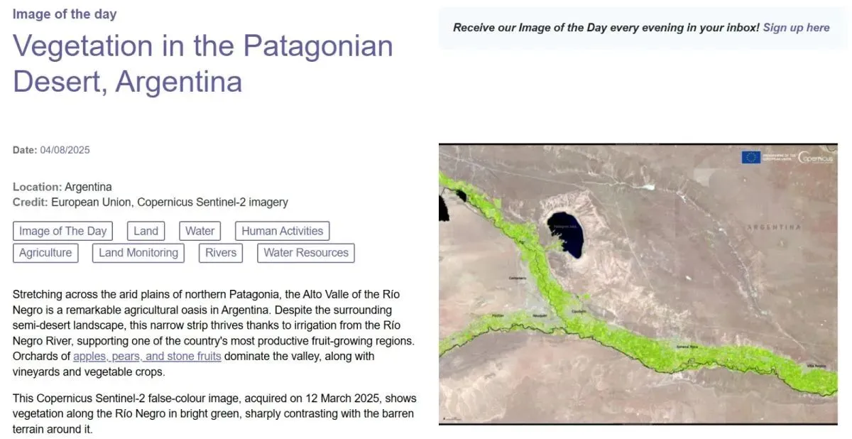 La publicaci&oacute;n que aparece en el sitio web de Copernicus