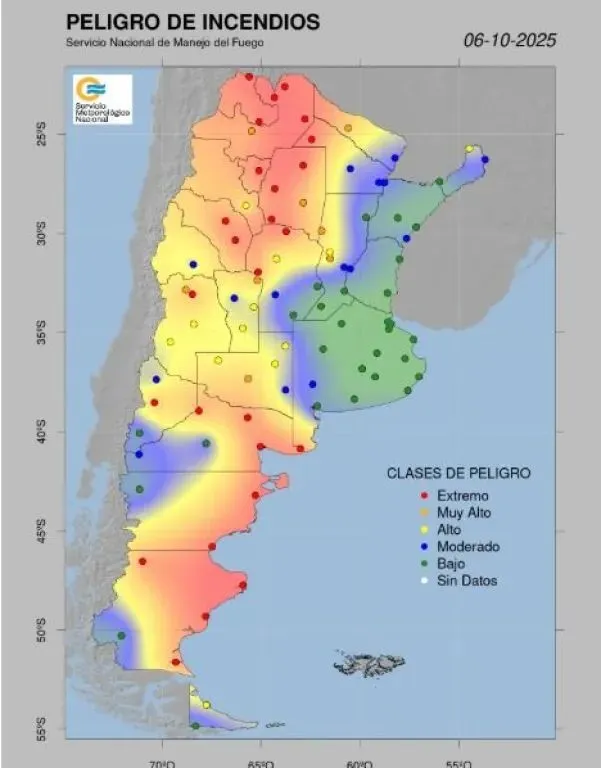 El indicador de riesgo por incendios compartido por el SMN