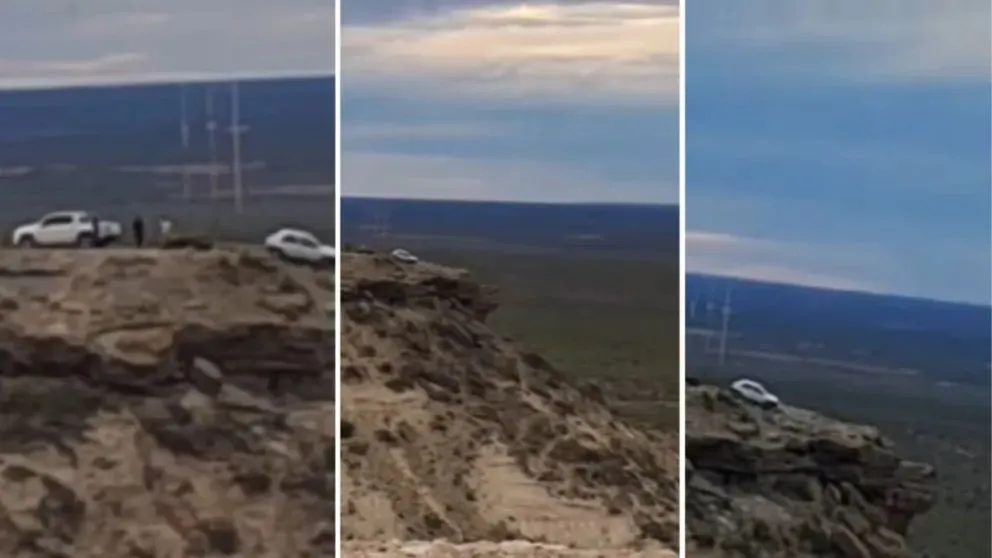 El conductor de una Amarok enganchó la linga y logró sacar al auto del borde. Foto: lector ANR.
