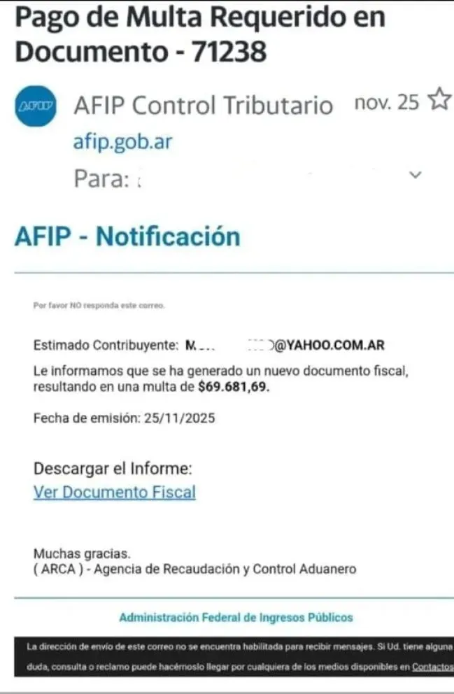 El mensaje que le est&aacute; llegando a vecinos de la regi&oacute;n: en el adjunto viene el "troyano" dise&ntilde;ado para vaciar cuentas bancarias. Foto: gentileza.