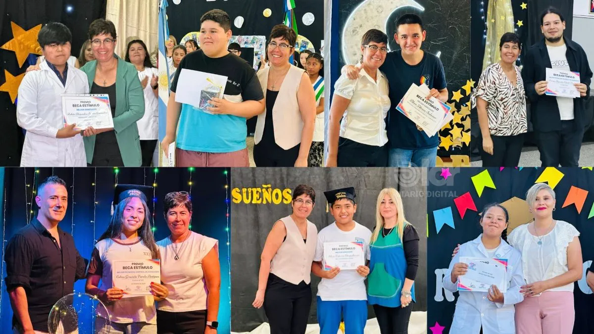 Los siete estudiantes destacados. Foto: Municipalidad de Ingeniero Huergo