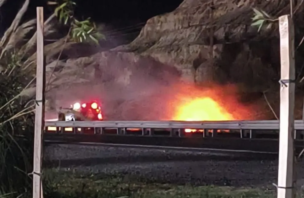 En los minutos previos a la medianoche del martes se registró uno de los incendios a la vera de la ruta 22 en el acceso oeste a Regina. Foto: gentileza
