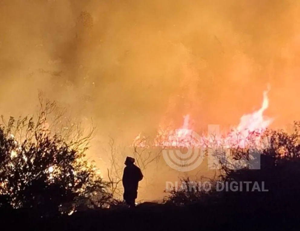El fuego comenzó alrededor de las 17 del domingo y el trabajo bomberil se extendía por más de 12 horas. Foto gentileza.