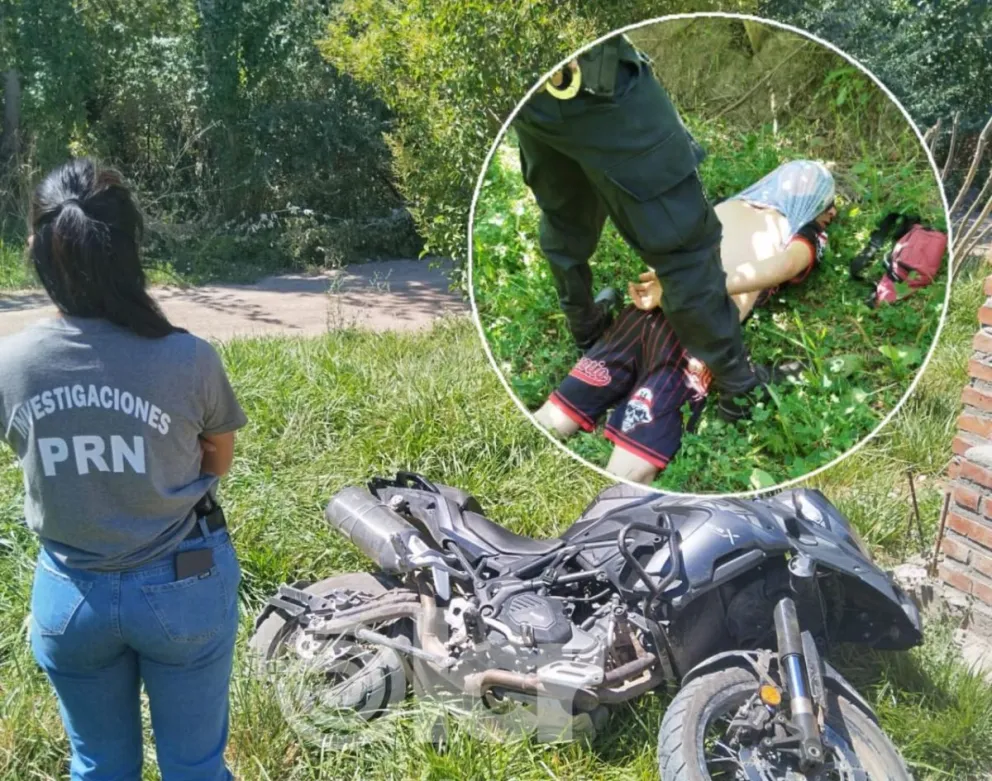 Tras la detención continúa el operativo en Huergo. Fotos gentileza.