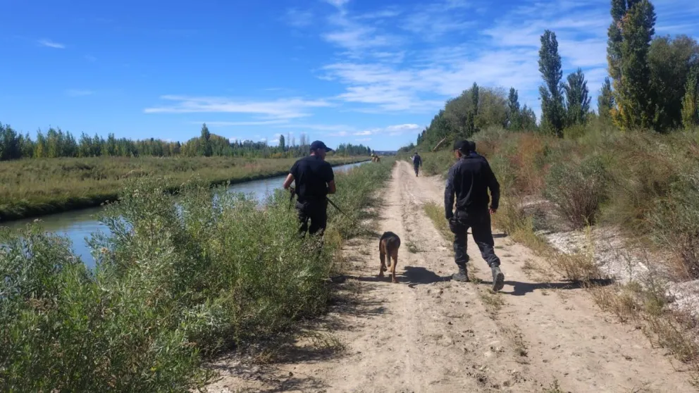La División Canes condujo los rastrillajes hacia un sector de saltos en el canal principal. Foto: gentileza