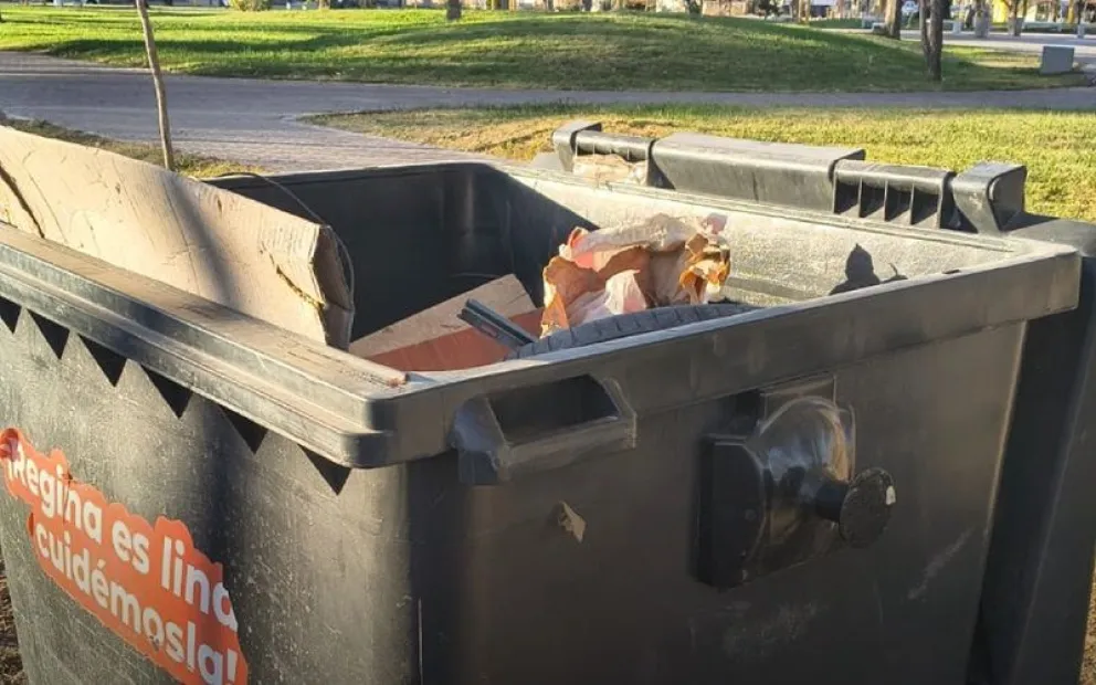 En los contenedores de la plaza Pulmón Ecológico encontraron residuos que no debían ser arrojados en contenedores dispuestos por el municipio. Fotos: gentileza