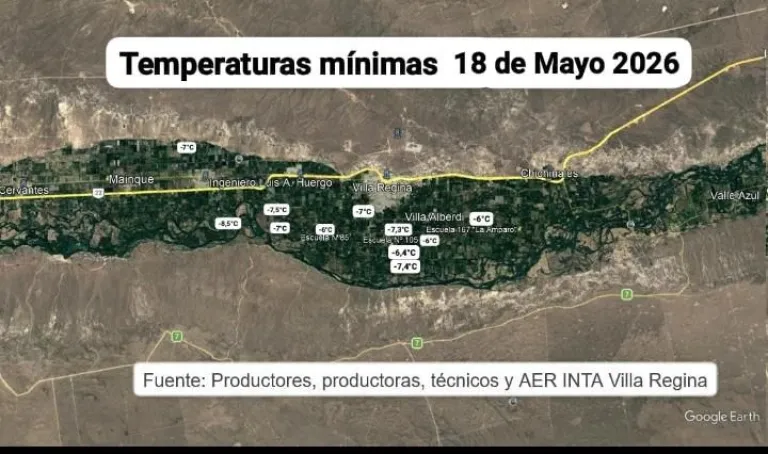 Desde el INTA se envió las temperaturas registradas en las últimas horas. Foto gentileza.