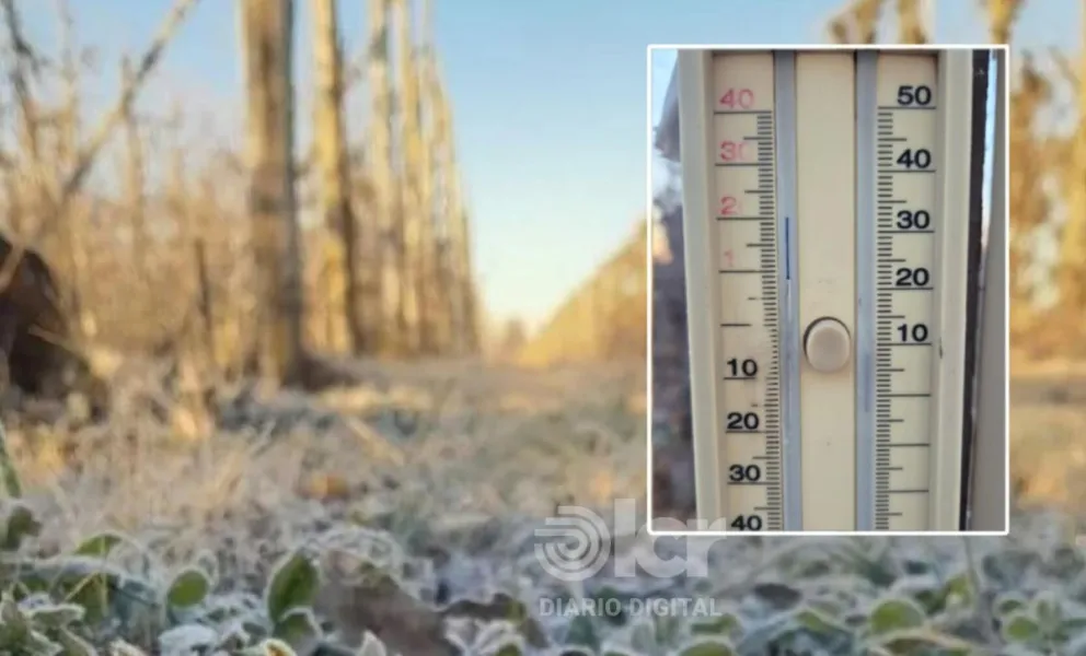 El termómetro llegó a los 8.5 grados bajo cero en la zona cercana al balneario de Huergo. Fotos gentileza.