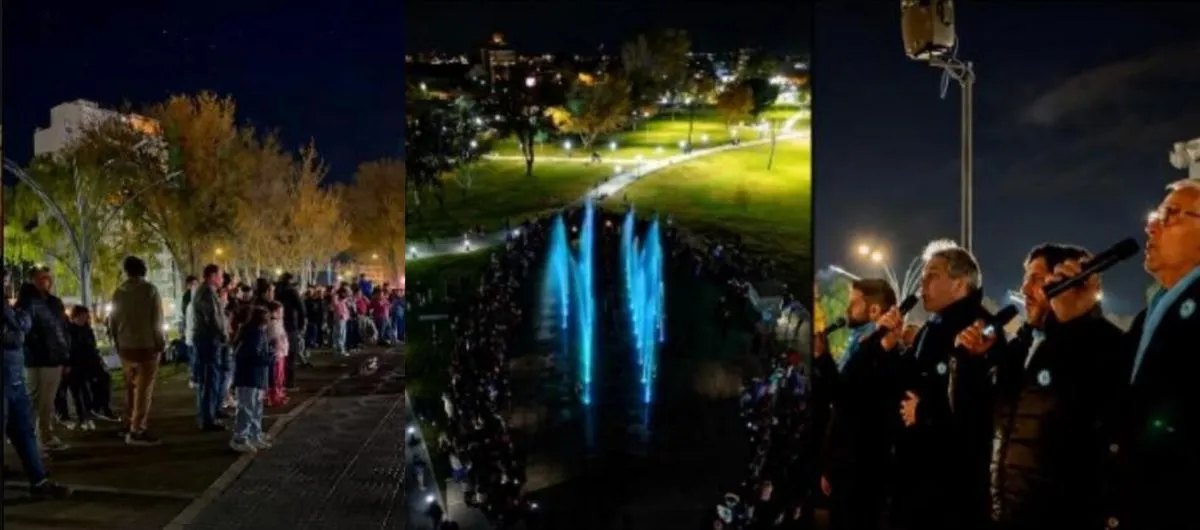 En los primeros minutos de hoy el público entonó el himno junto al Cuarteto de Voces “Ellos". Foto Municipio VR.