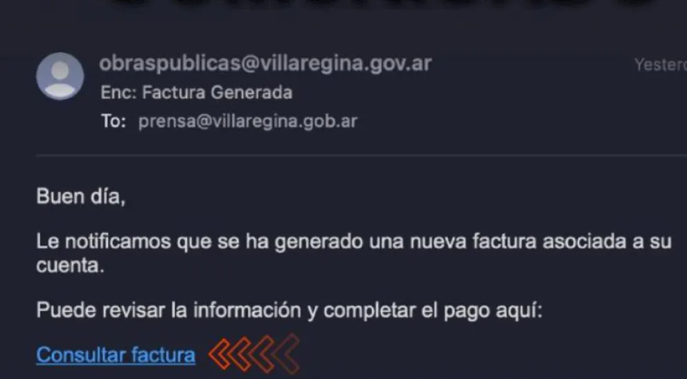 Con el uso de correos electrónicos oficiales que fueron vulnerados intentan realizar estafas a vecinos de Regina. Foto: gentileza 