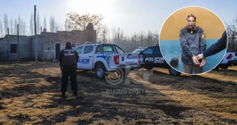 El allanamiento nocturno se hizo anteanoche en una chacra de Mainqué. Allí se detuvo a Ríos. Foto Policía RN. 