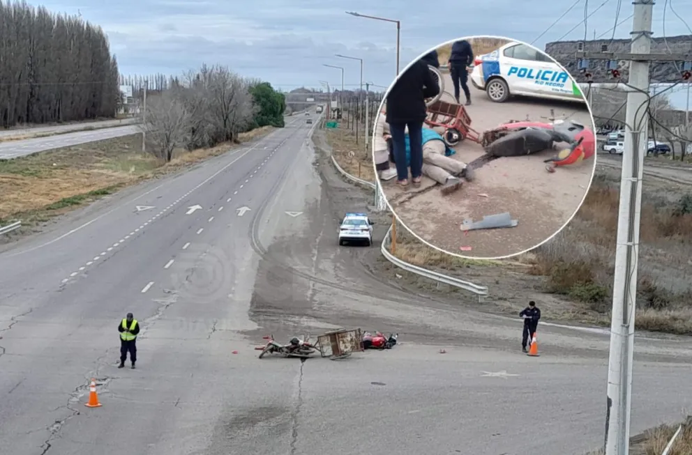 El hecho de tránsito se produjo a las 13,30 en el Km 1128 de la Ruta 22, cerca del radar. Foto Cristian Córdoba.