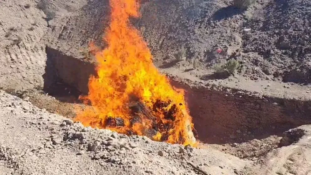 Más de 610 kilos de marihuana secuestrados en 104 causas judiciales fueron incinerados en Roca. Foto: Policía