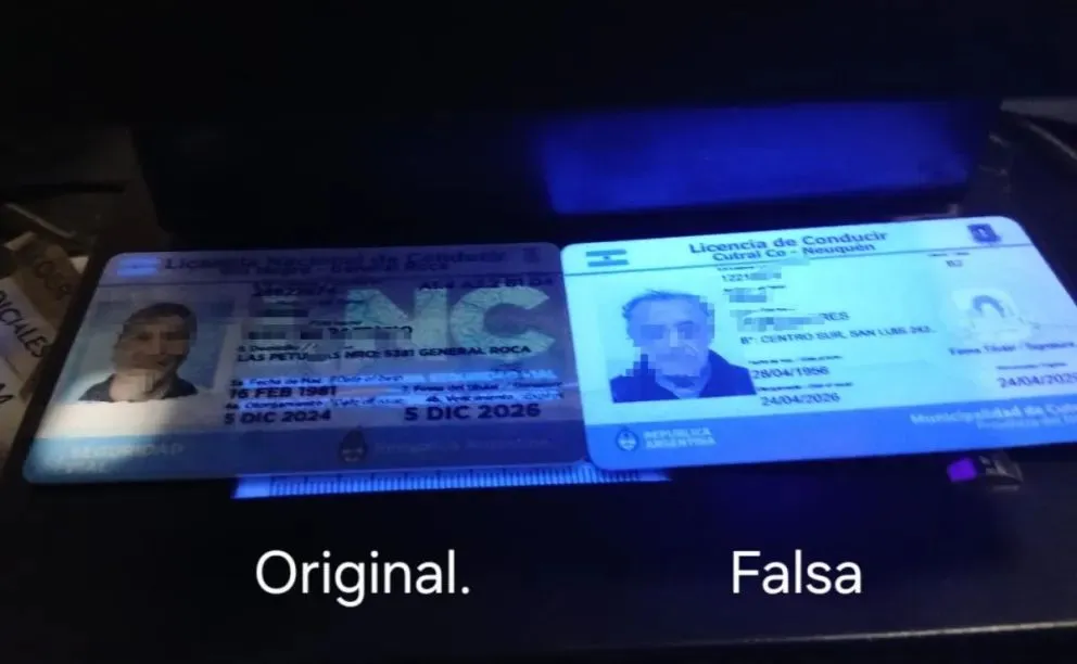 El control se realizó sobre la Ruta 22, a la altura de Roca, donde detectaron una licencia de conducir falsa. Foto: Policía Río Negro